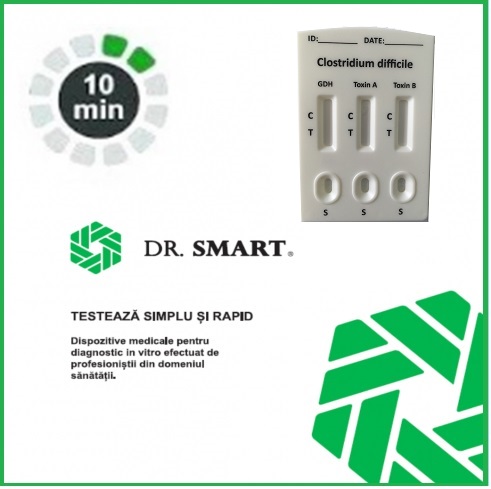 Test Rapid Combo Clostridium difficile GDH + Toxina A +Toxina B - casetă (materii fecale) Kit cu 10 teste