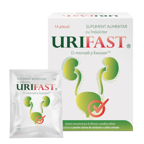 URIFAST® - Supliment alimentar ce conține D-manoză 1500mg și ExocyanTM - extract concentrat  pur standardizat de Merișor-canadian