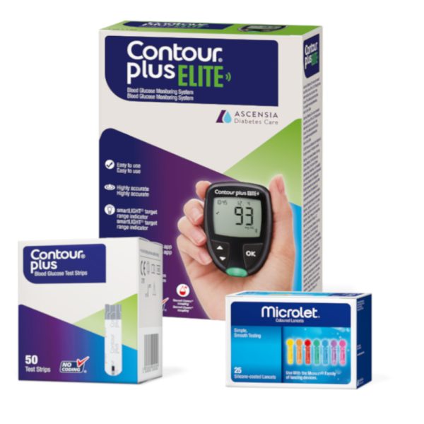 Glucometru Elite + 1 cutie Bandetele Contour Plus * 50 buc +1 cutie Ace * 25 buc