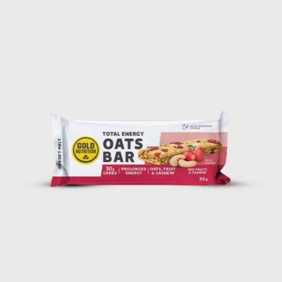 baton din ovaz cu fructe rosii si caju goldnutrition total energy 50g