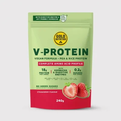 pudra proteica vegetala goldnutrition v protein capsuni 240 g