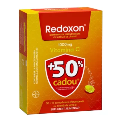 pachet redoxon cu vitamina c 1000mg 30 15 comprimate efervescente lamaie bayer