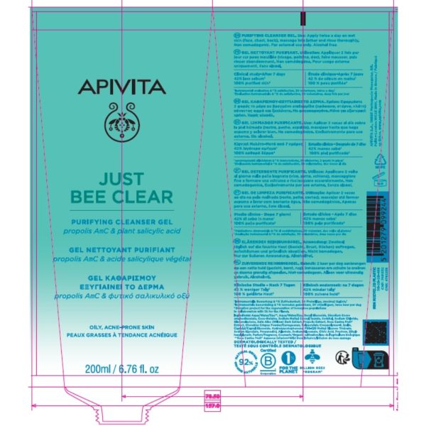 gel de curatare pentru ten gras acneic just bee clear 200 ml apivita 852635
