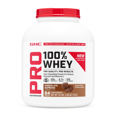 1.379948 gnc pro performance 100 whey chocolate 64svgs tub front.png