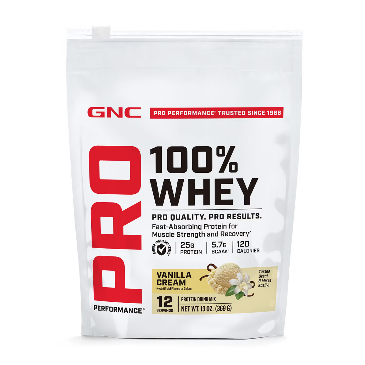 1.379967 gnc pro performance 100 whey vanilla 12svgs bag front.png