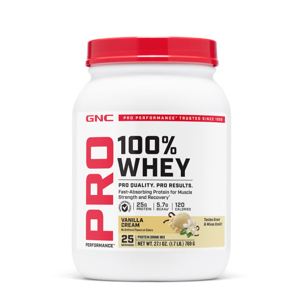 1.379968 gnc pro performance 100 whey vanilla 25svgs tub front.png