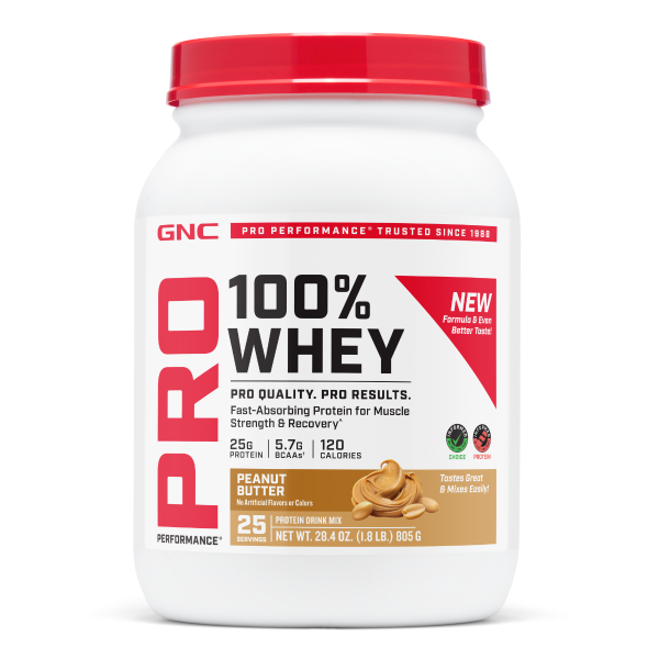739957 gnc pro performance 100 whey peanut butter 25svgs tub front.png