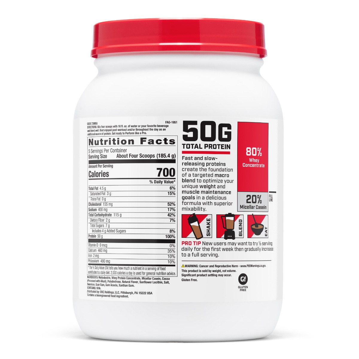 739958 gnc pro performance weight gainer chocolate tub back 1.jpg