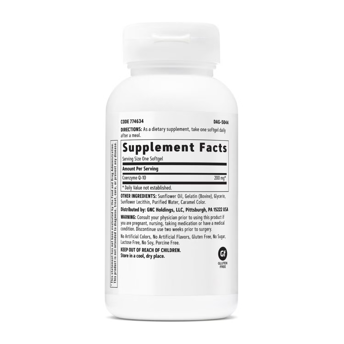 774634 gnc a z coq 10 200mg 60ct bottle back.png