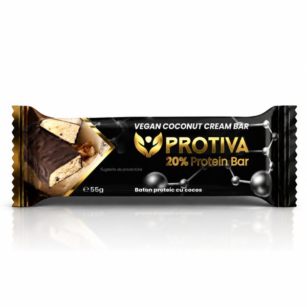 Baton proteic cu continut redus de zahar PROTIVA Vegan Coconut Cream Bar Vegan