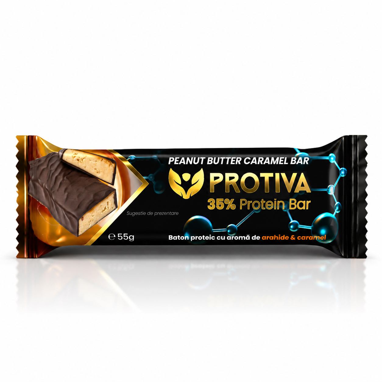 Baton proteic cu continut redus de zahar PROTIVA Peanut Butter Caramel Bar