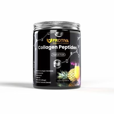 Pulbere pe baza de colagen PROTIVA Collagen Peptides - Tropical Fruits pentru sanatatea parului si a oaselor