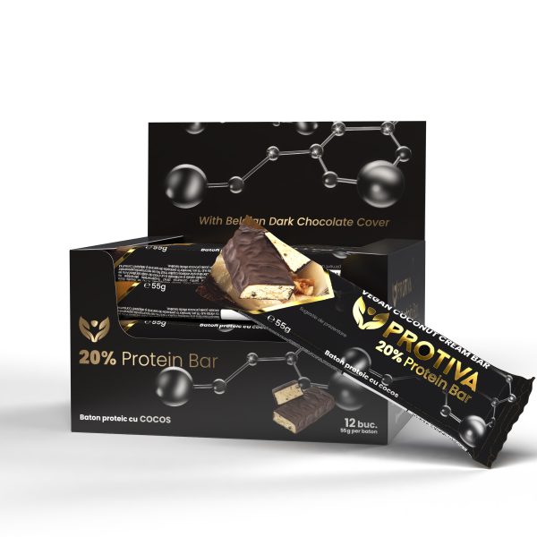 Baton proteic cu continut redus de zahar PROTIVA Vegan Coconut Cream Bar Vegan