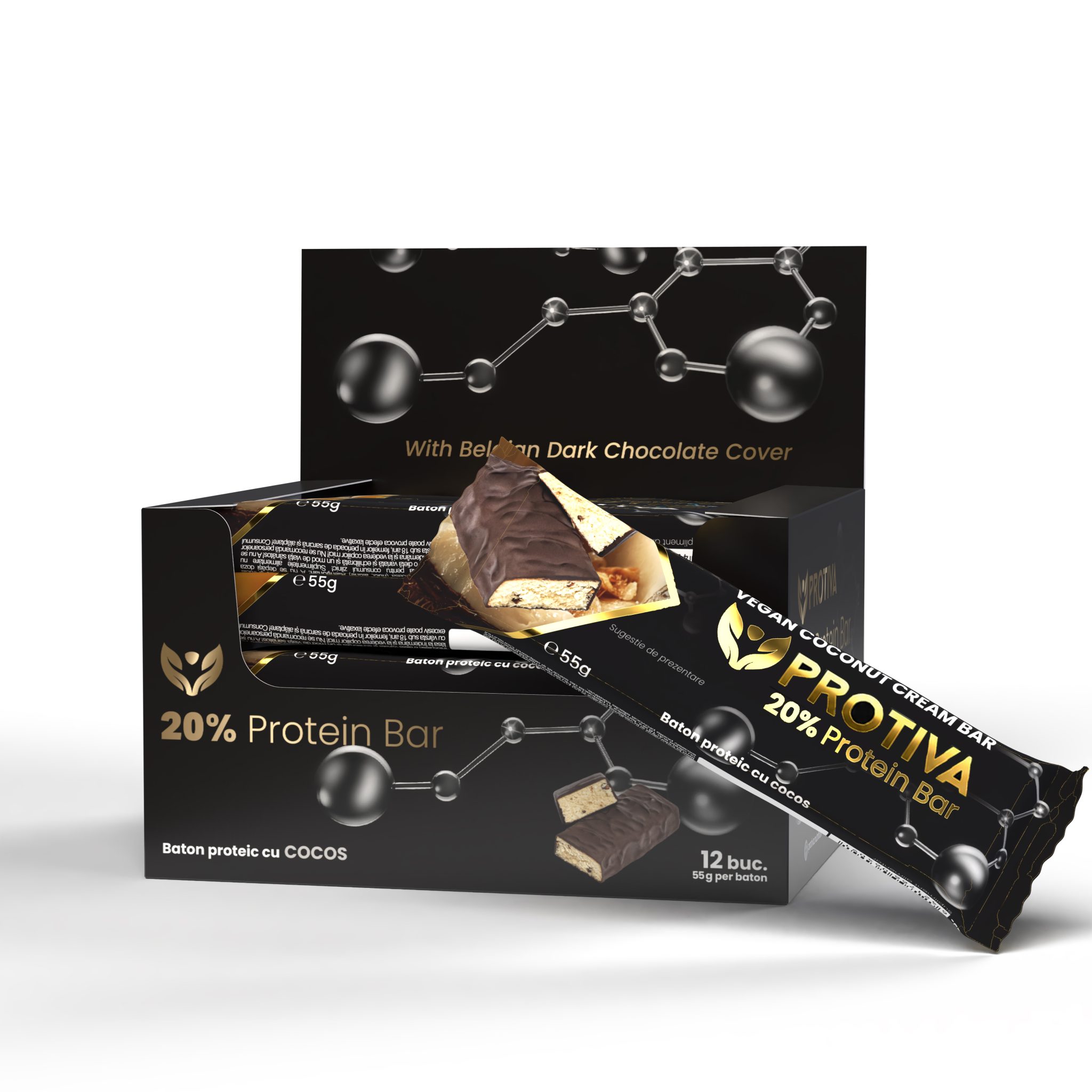Baton proteic cu continut redus de zahar PROTIVA Vegan Coconut Cream Bar Vegan
